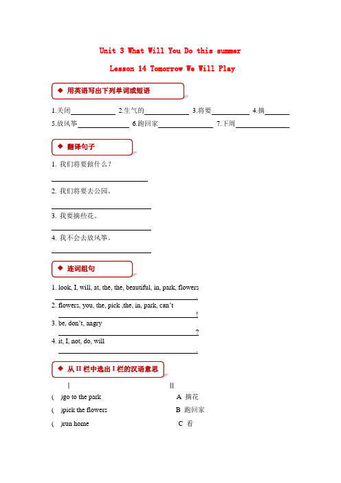 六年级英语下册 Unit 3 What Will You Do This Summer Lesson