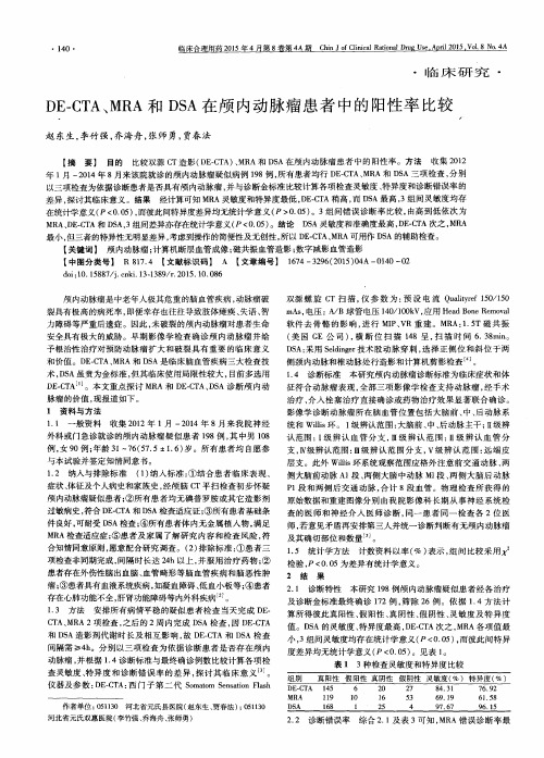 DE-CTA、MRA和 DSA 在颅内动脉瘤患者中的阳性率比较