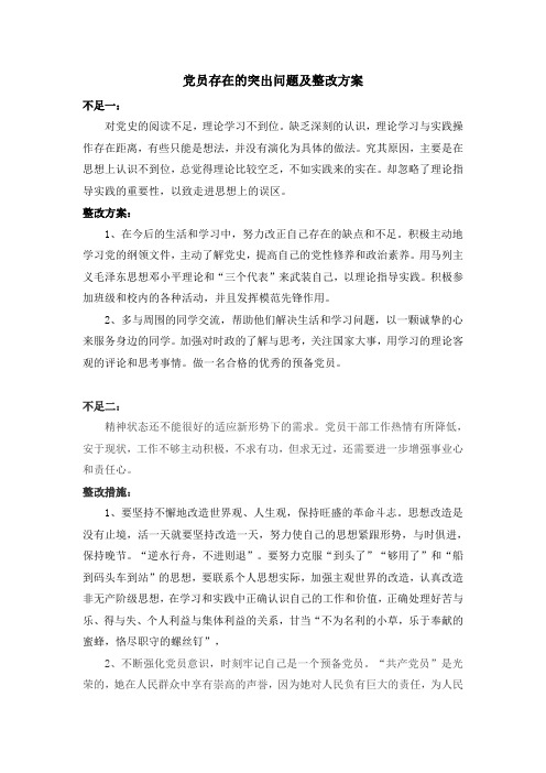 党员不足之处与整改方案