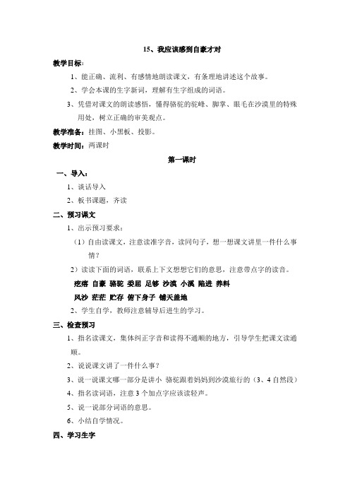 《我应该感到自豪才对》教案设计及教学反思