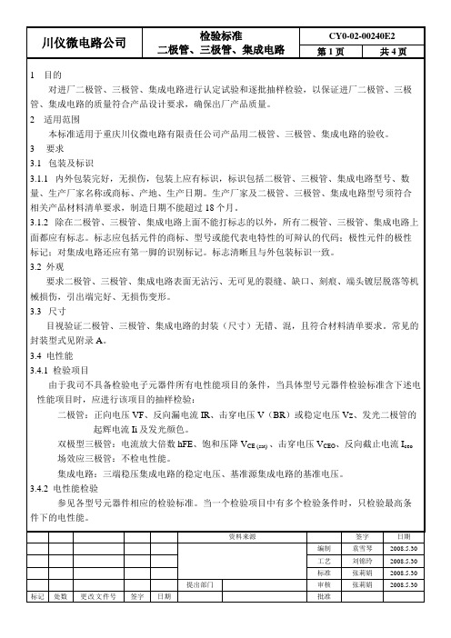 二三极管集成电路检验标准