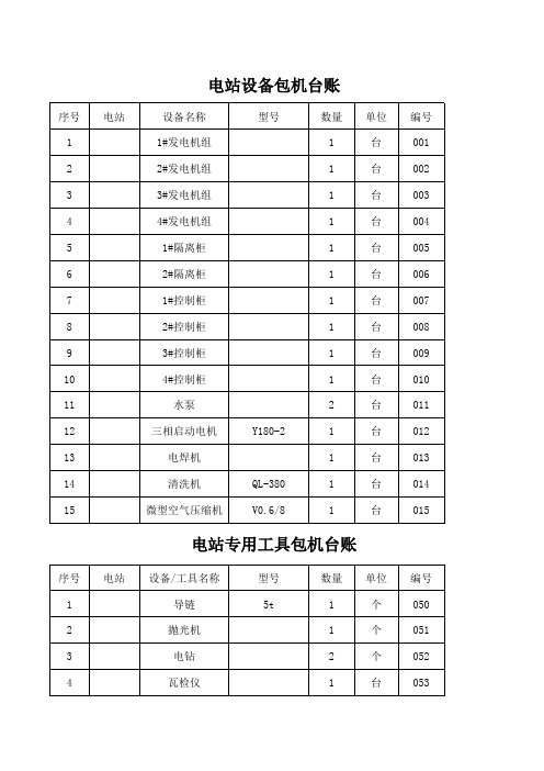 电站设备及工具包机台账