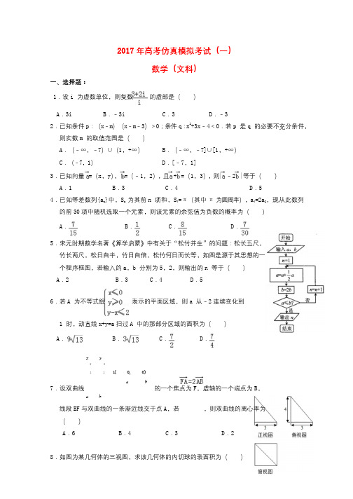 湖北省浠水县2017届高三数学仿真模拟考试试题一文2017091301145