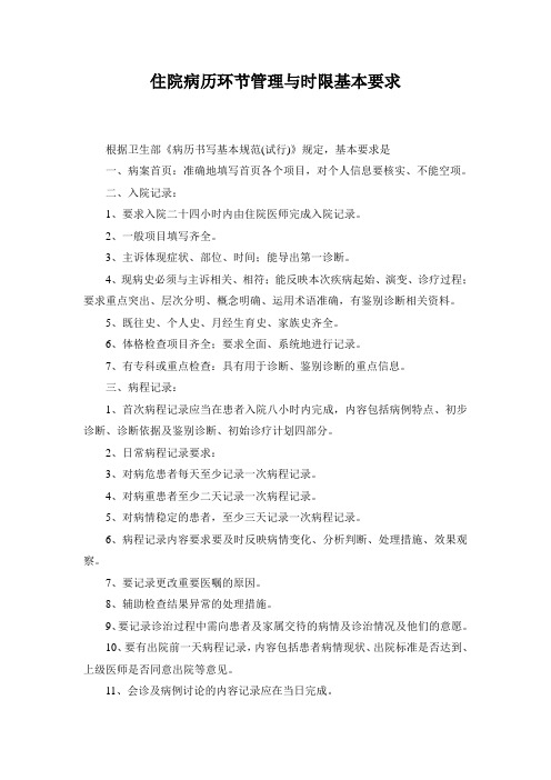 住院病历环节管理与时限基本要求