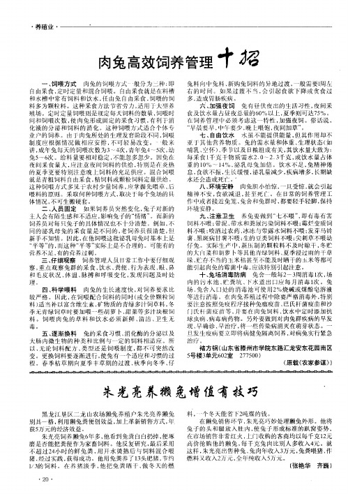 肉兔高效饲养管理十招