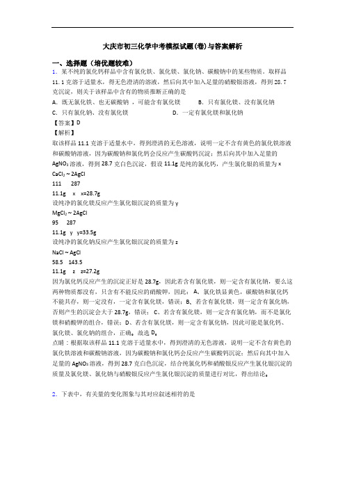 大庆市初三化学中考模拟试题(卷)与答案解析