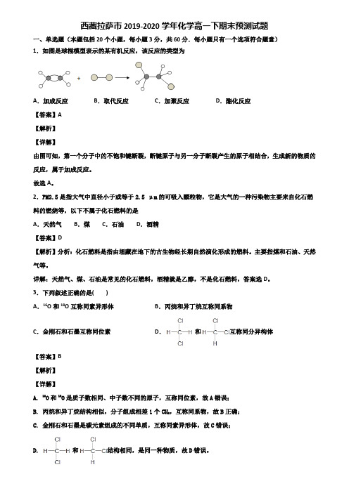 西藏拉萨市2019-2020学年化学高一下期末预测试题含解析
