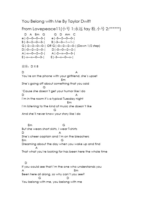 Taylor Swift 吉他谱 You belong with me