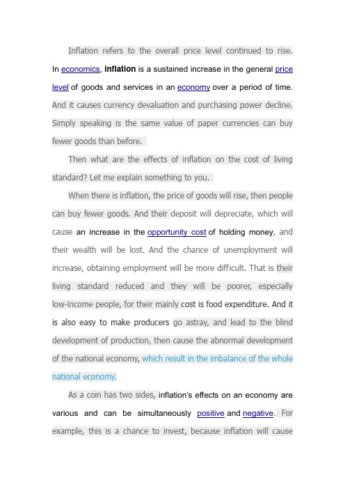 Inflation refers to the overall price level continued to rise