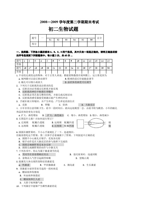 20082009学年度第二学期期末考试