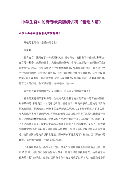 中学生奋斗的青春最美丽演讲稿(精选3篇)