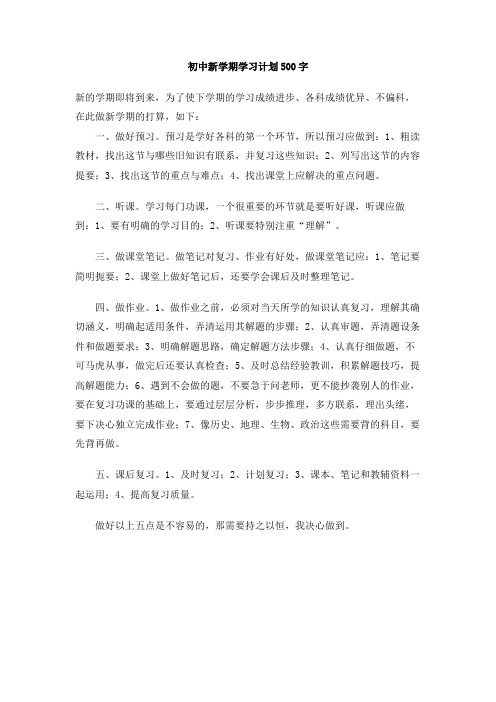 初中新学期学习计划500字