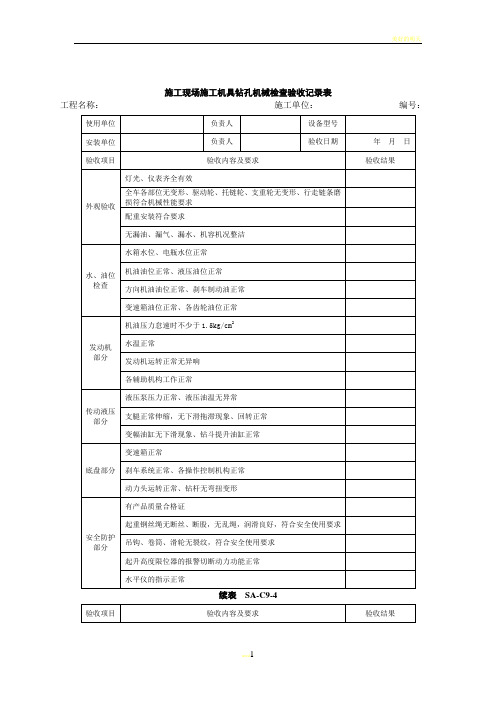 施工现场施工机具钻孔机械检查验收记录表