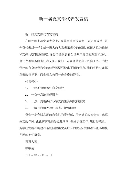 新一届党支部代表发言稿