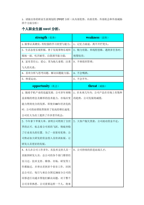 个人职业生涯规划SWOT分析