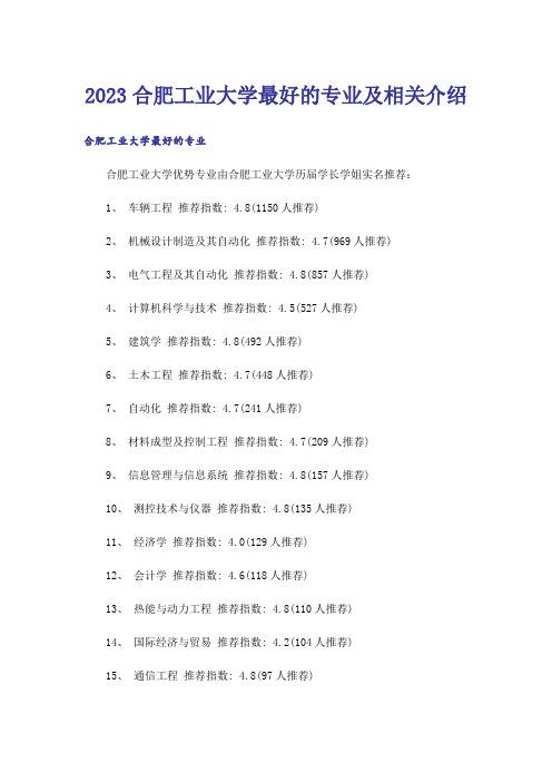 2023高考_合肥工业大学最好的专业及相关介绍