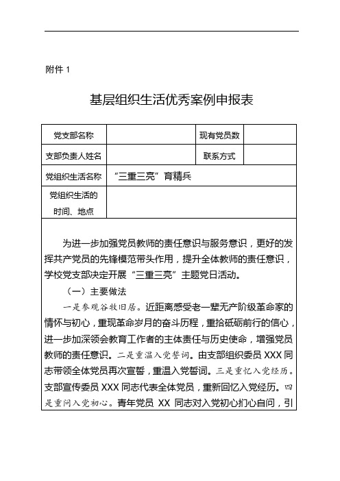 学校基层组织生活优秀案例申报表