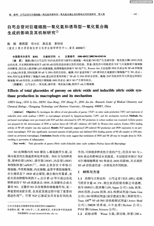 白芍总苷对巨噬细胞一氧化氮和诱导型一氧化氮合酶生成的影响及其机制研究