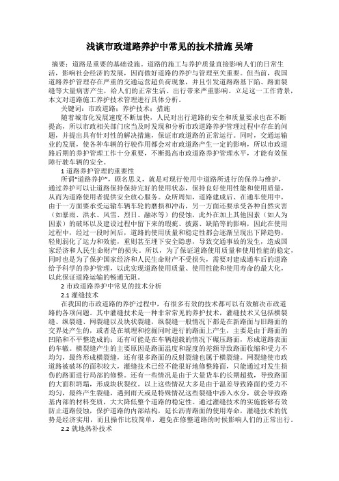 浅谈市政道路养护中常见的技术措施 吴靖