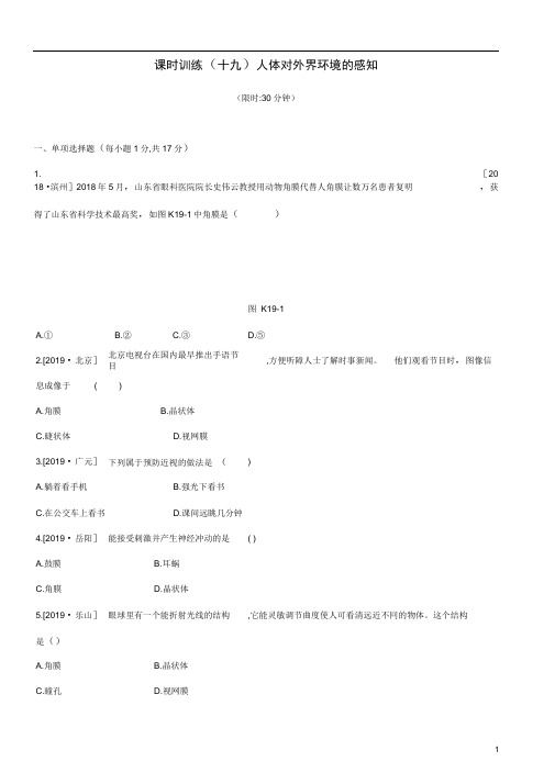 江西中考生物复习生物圈中的人课时训练人体对外界环境的感知