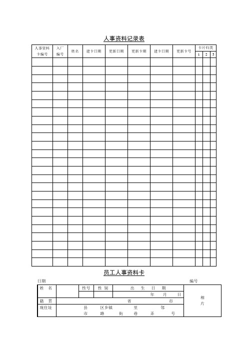 员工管理表格人事资料记录表