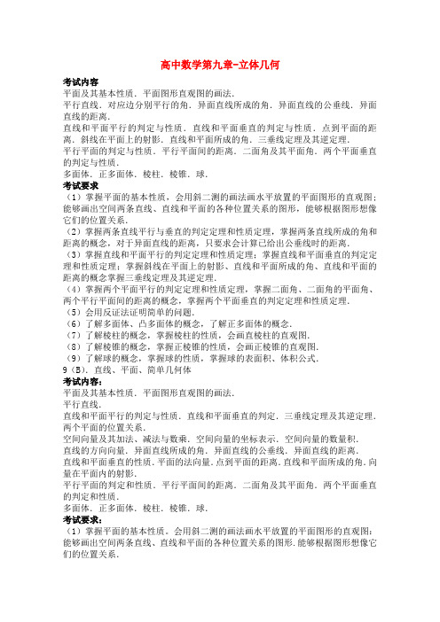 2011年高考数学 立体几何要求及知识点