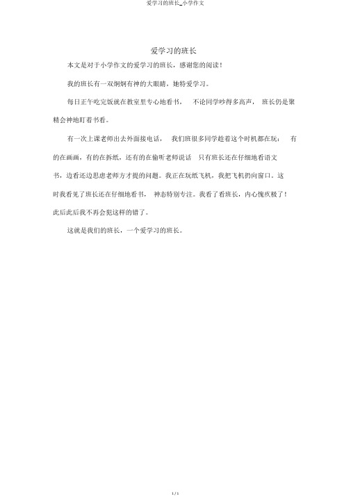 爱学习的班长_小学作文