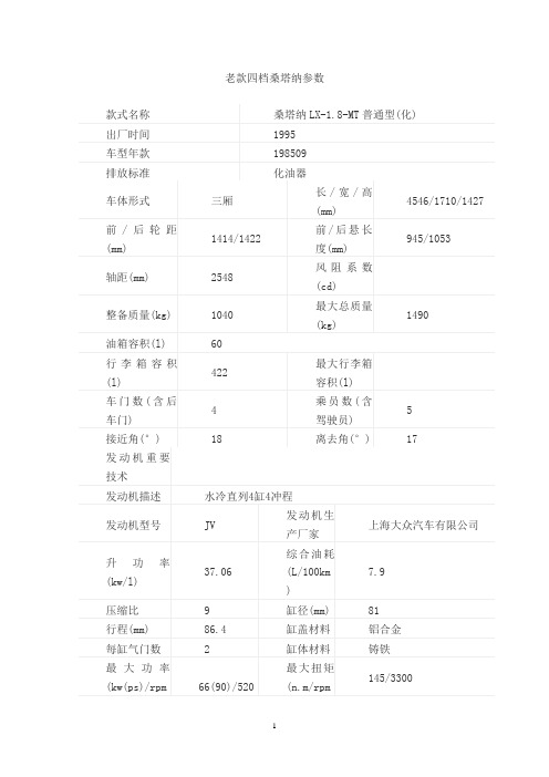 老款四档桑塔纳参数