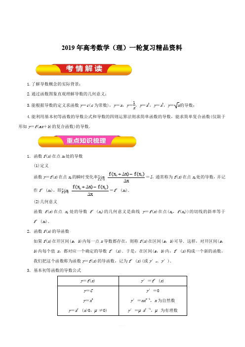 2019年高考数学(理)一轮复习精品资料专题13导数的概念及其运算(教学案)含解析