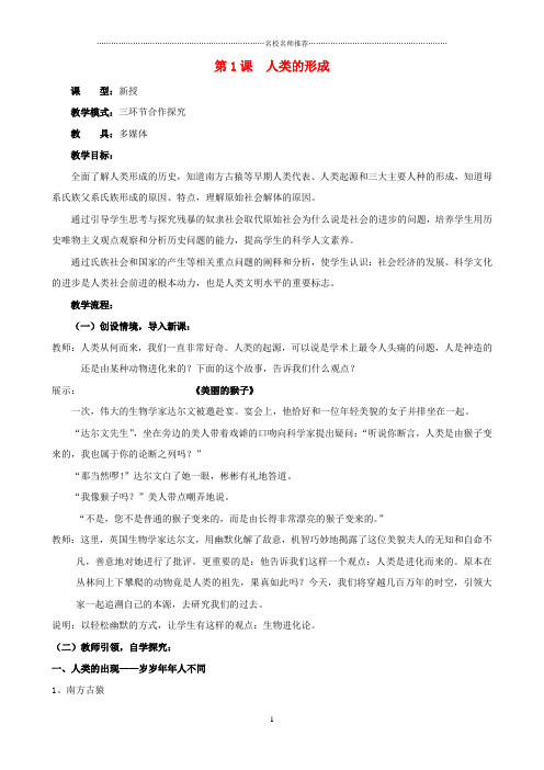 初中九年级历史上册 第1课 人类的形成名师教案1 新人教版