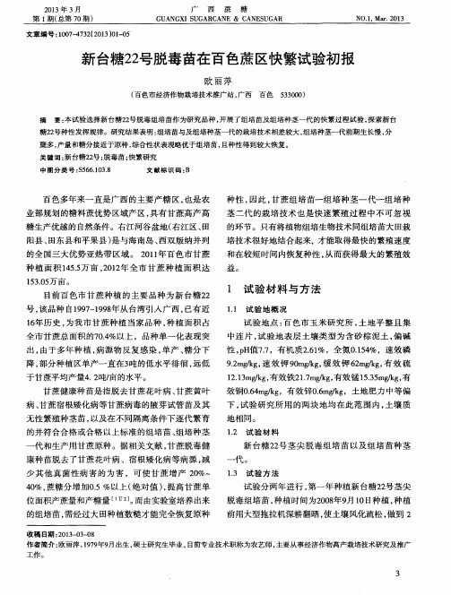 新台糖22号脱毒苗在百色蔗区快繁试验初报