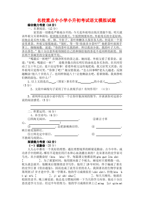 2019年南通市小升初语文模拟试题(共5套)详细答案1