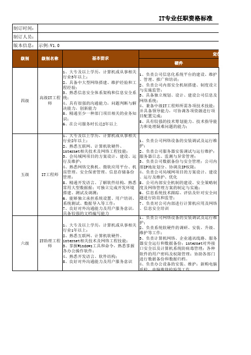 信息管理专业-IT工程师任职资格标准
