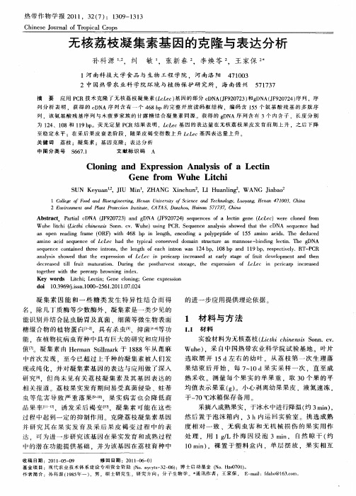 无核荔枝凝集素基因的克隆与表达分析