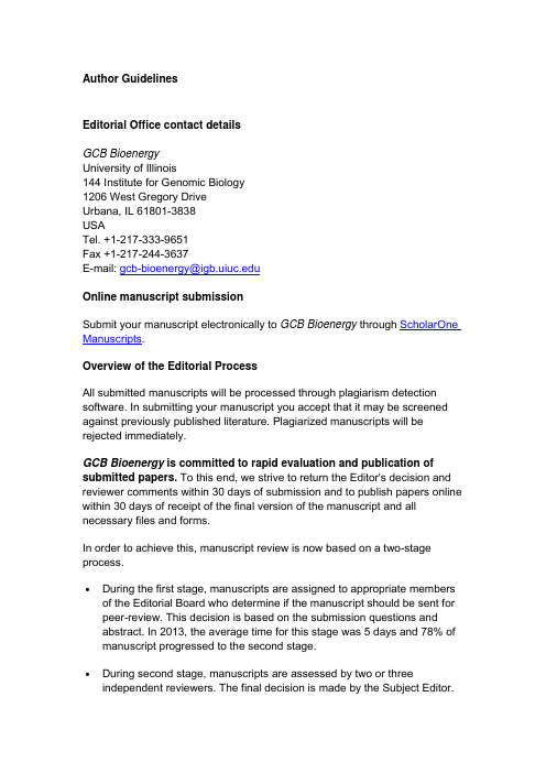 GBC Bioenergy投稿指南 (GCB Bioenergy Author Guidelines)