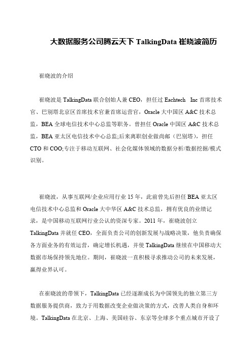 大数据服务公司腾云天下TalkingData崔晓波简历