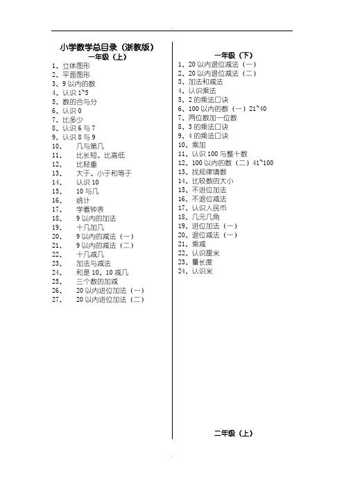 浙教版小学数学总目录(含6个年级)