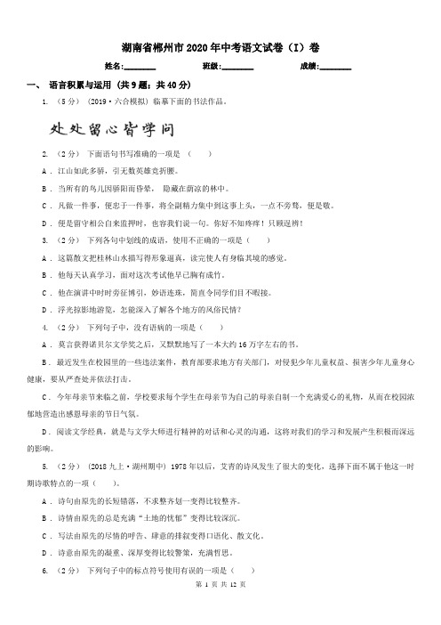 湖南省郴州市2020年中考语文试卷(I)卷