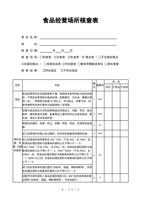 食品经营场所核查表