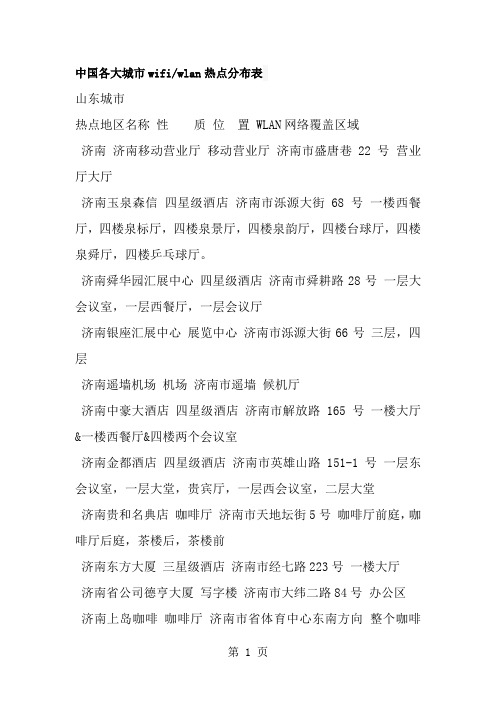中国各大城市 免费wifi热点统计-84页文档资料