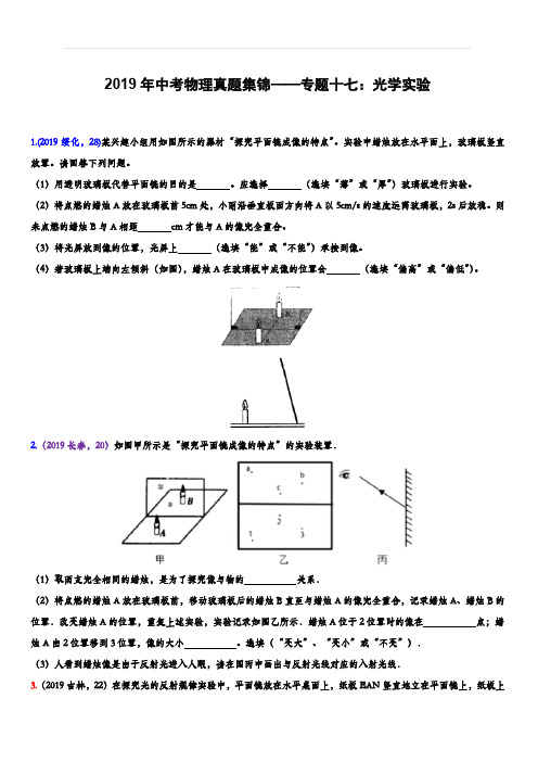 2019年中考物理真题集锦——专题十七：光学实验(含答案)