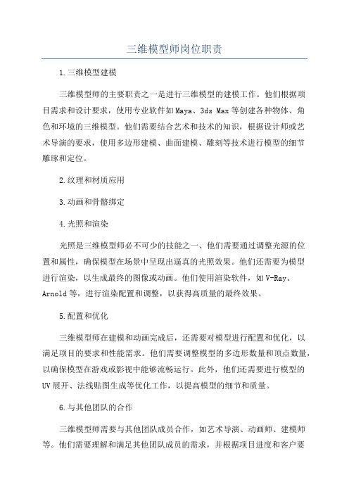 三维模型师岗位职责
