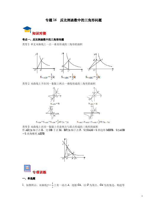 专题16 反比例函数中的三角形问题(解析版)