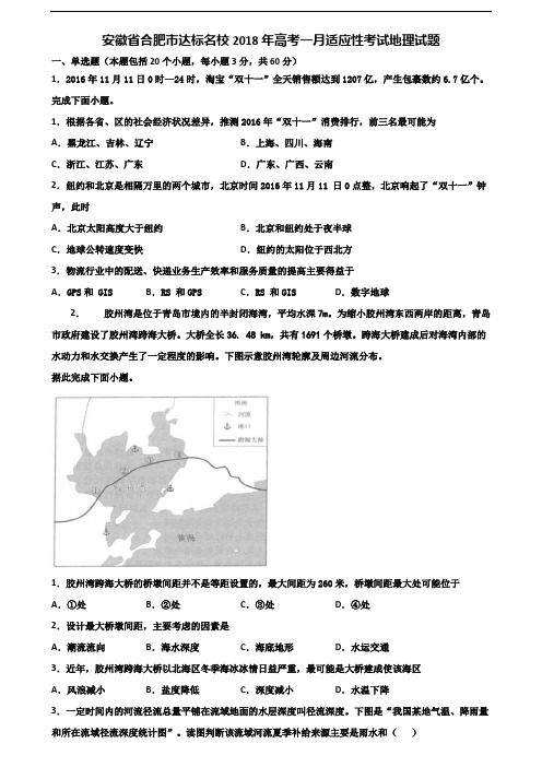 安徽省合肥市达标名校2018年高考一月适应性考试地理试题含解析
