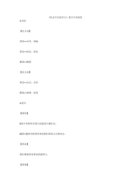 《吃水不忘挖井人》重点字词意思
