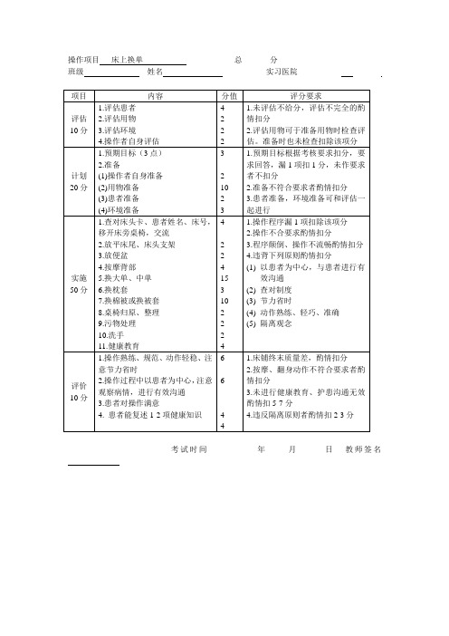 床上换单评分标准