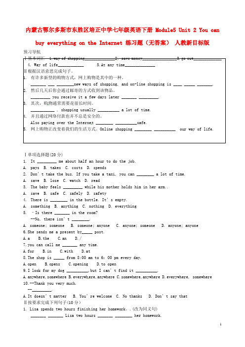 七年级英语下册 Module5 Unit 2 You can buy everything on the Internet 练习题(无答案) 人教新目标版