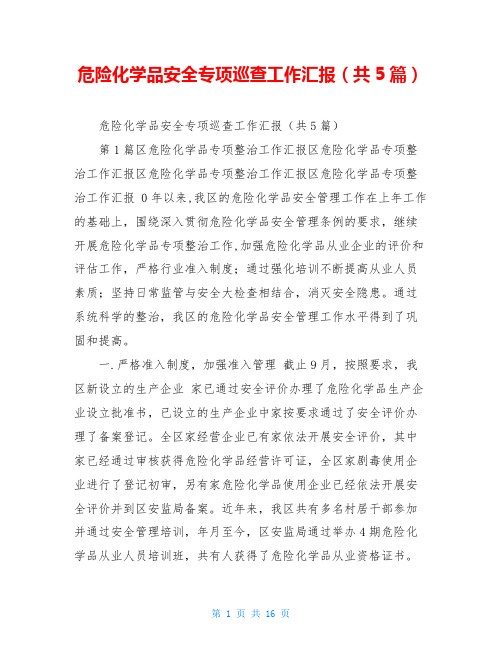 危险化学品安全专项巡查工作汇报(共5篇)