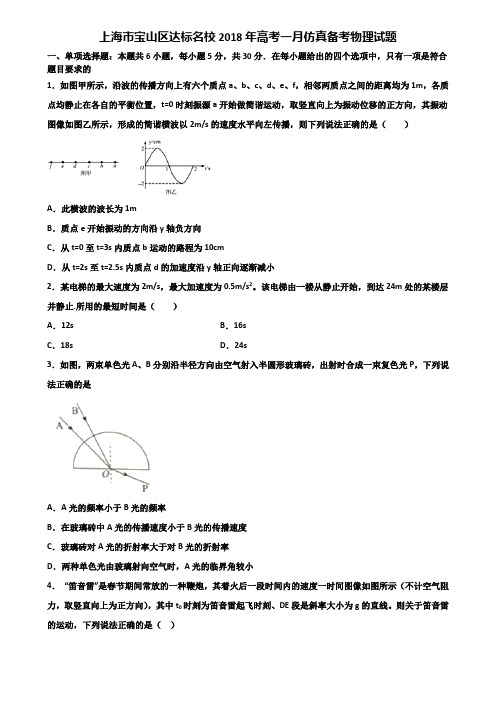 上海市宝山区达标名校2018年高考一月仿真备考物理试题含解析.doc