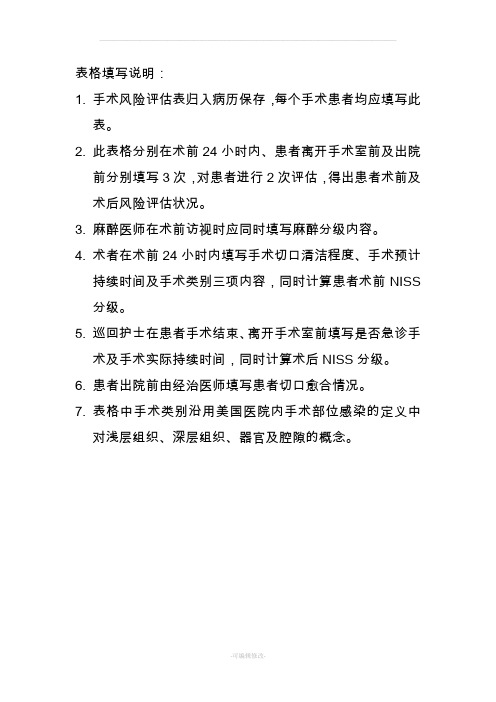 手术风险评估表